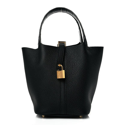 Hermes Taurillon Clemence Matte Alligator Picotin Lock Touch 18 PM Black 1 of 11