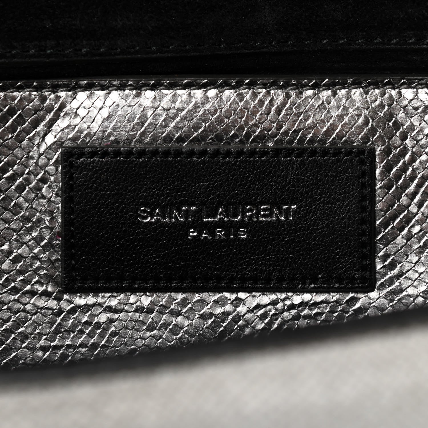 Saint Laurent Metallic Calfskin Lizard Printed Lutetia Flap Clutch Silver 6 of 9