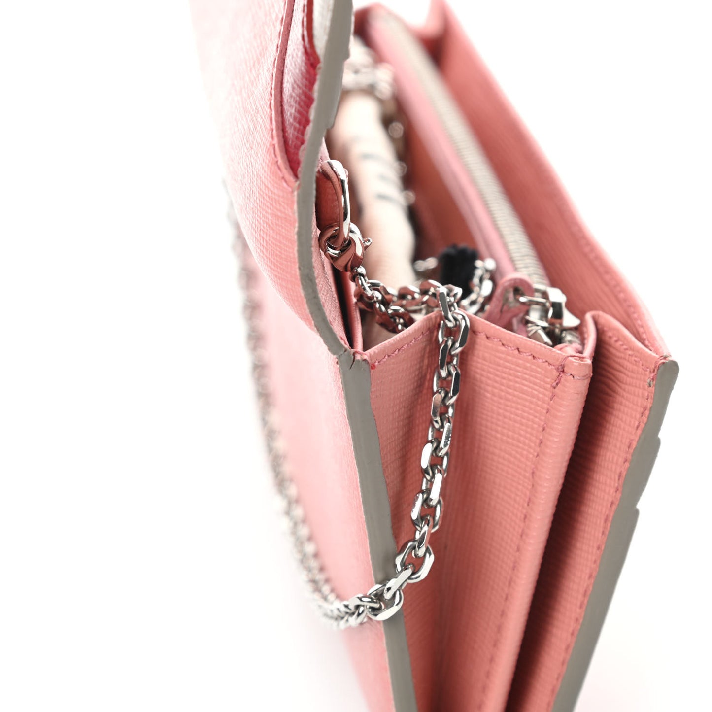 Vitello Elite Crystal Eye Monster Continental Wallet on Chain Grigio Polvere Ribes Multicolor