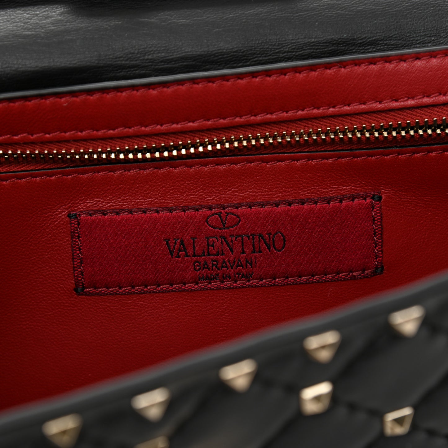 Lambskin Rockstud Spike Wallet on Chain Black