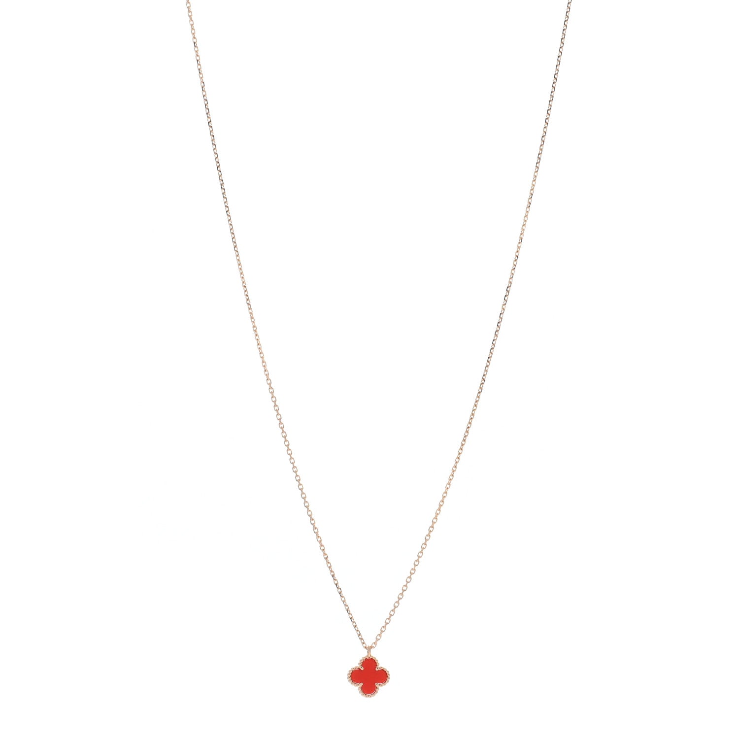 Van Cleef & Arpels 18K Rose Gold Carnelian Sweet Alhambra Pendant Necklace 1 of 5