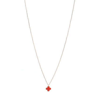 Van Cleef & Arpels 18K Rose Gold Carnelian Sweet Alhambra Pendant Necklace 1 of 5