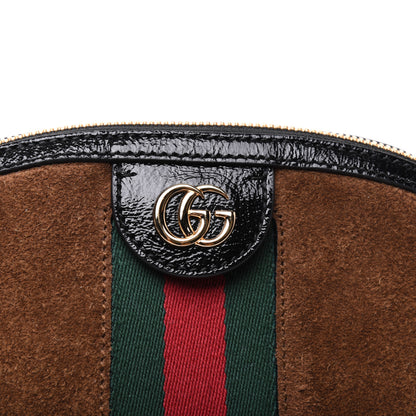 Gucci Suede Patent Web Small Ophidia Dome Shoulder Bag Nocciola Black 17 of 19