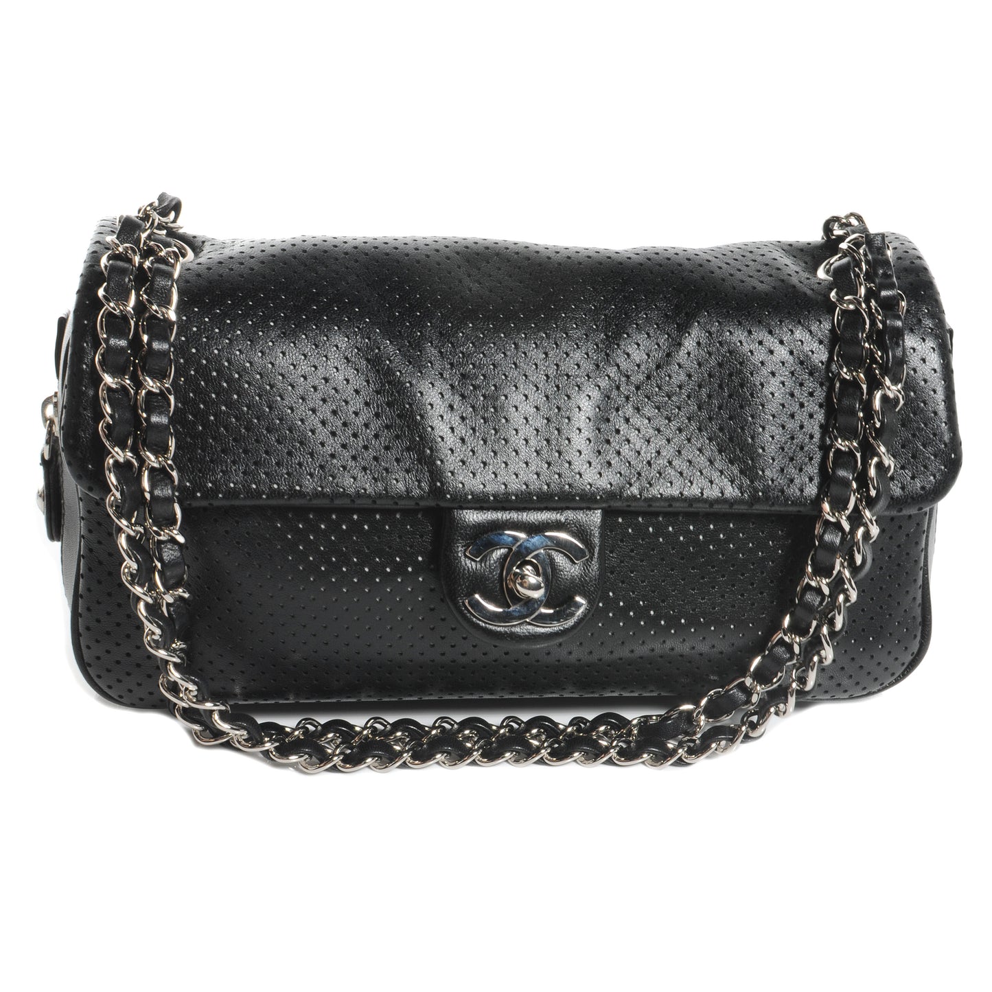 Lambskin Perforated Medium Baseball Spirit Flap Black