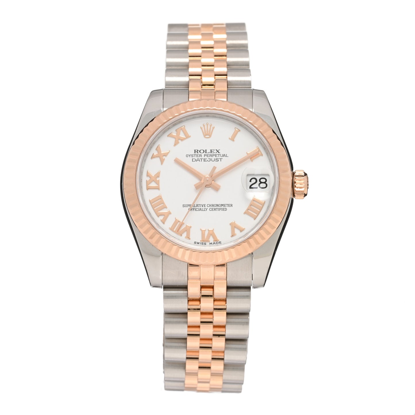 Stainless Steel 18K Everose Gold 31mm Oyster Perpetual Datejust Watch White Roman 178271