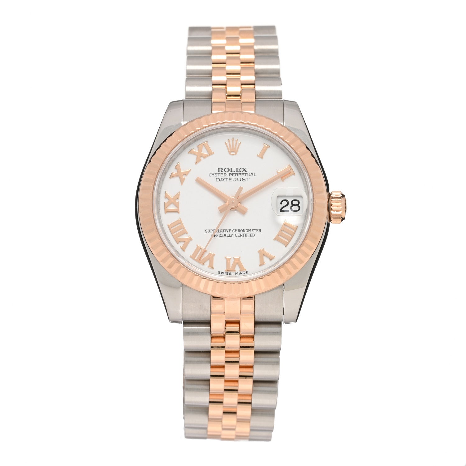 Rolex Stainless Steel 18K Everose Gold 31mm Oyster Perpetual Datejust Watch White Roman 178271 1 of 5