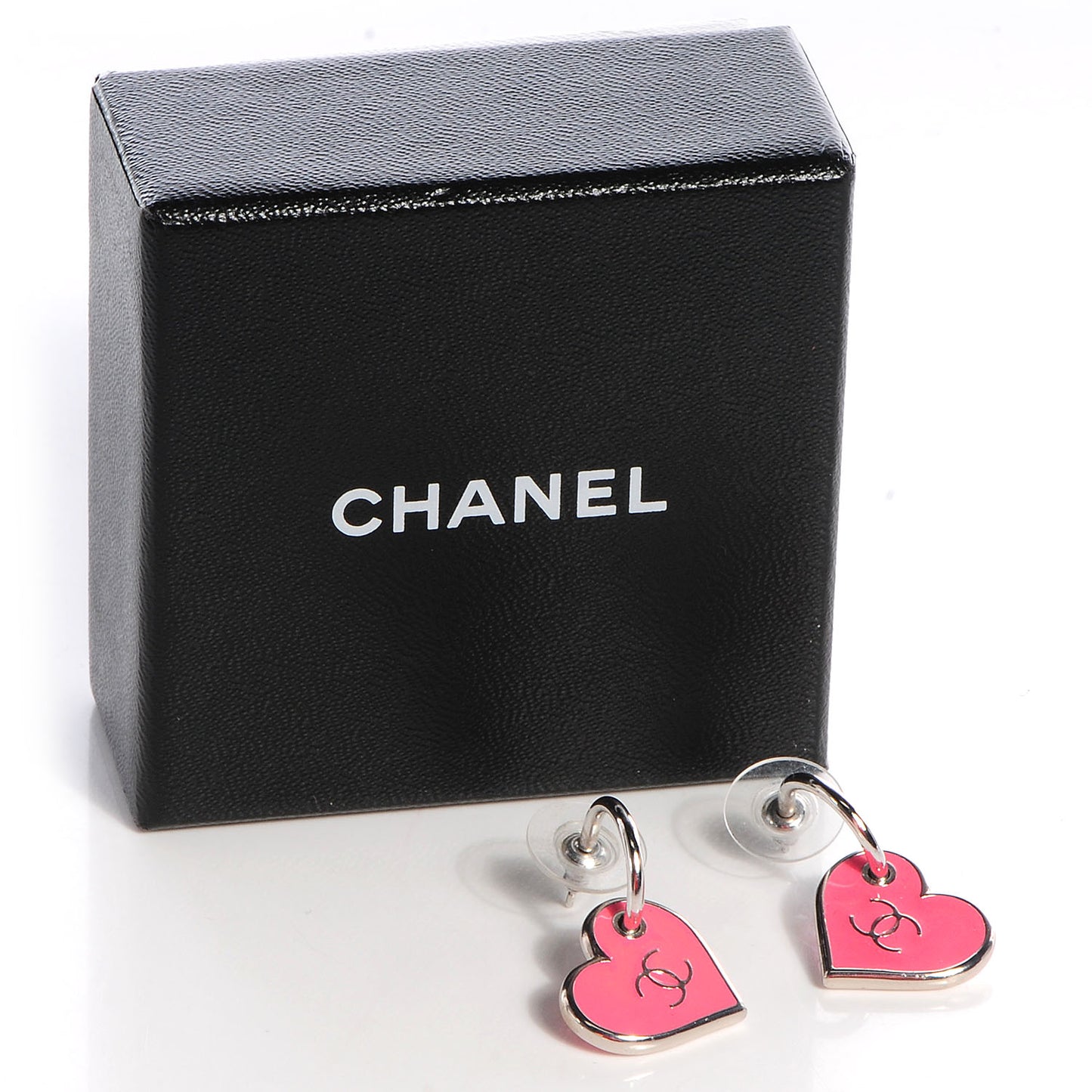 Enamel Valentine CC Heart Earrings Pink Silver