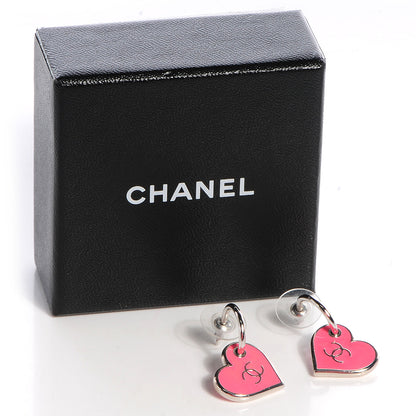 Chanel Enamel Valentine CC Heart Earrings Pink Silver 4 of 4