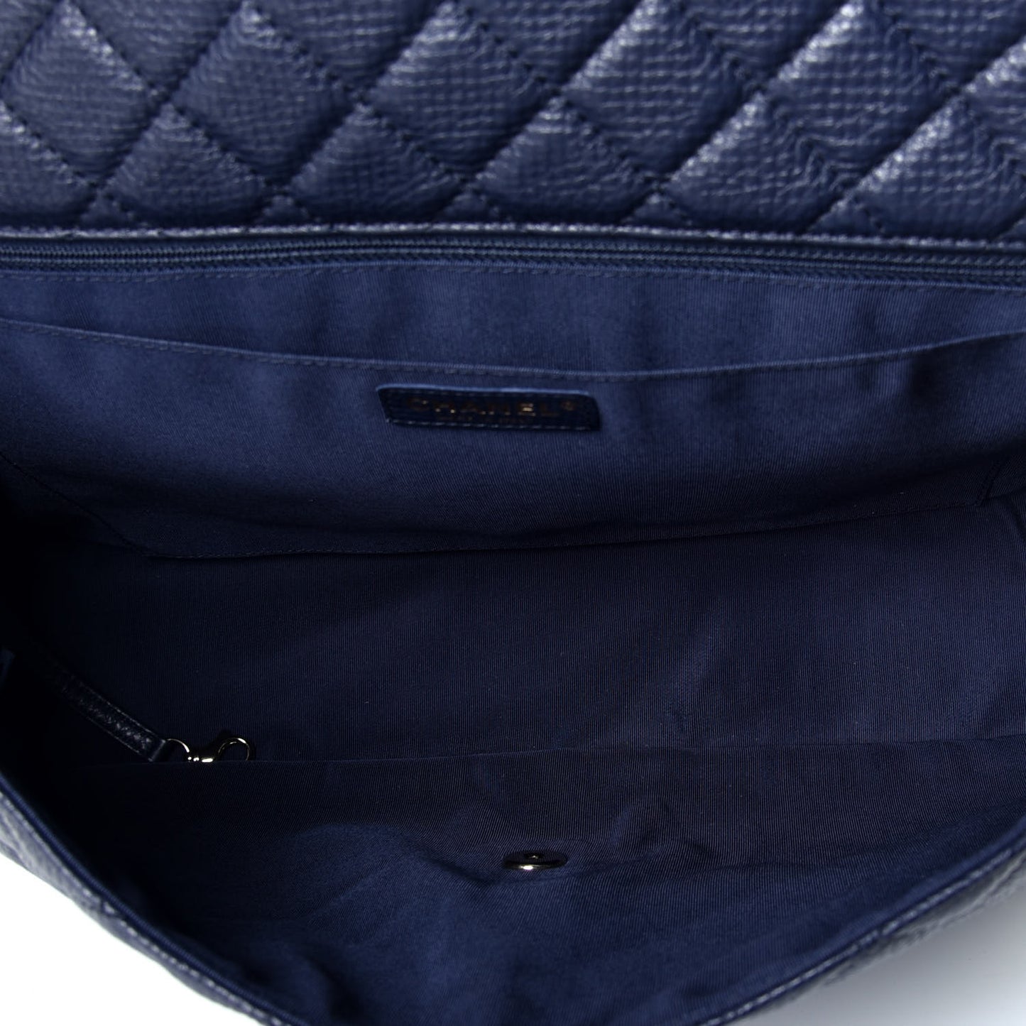 Metallized Calfskin Quilted Small XXL Travel Flap Bag Navy