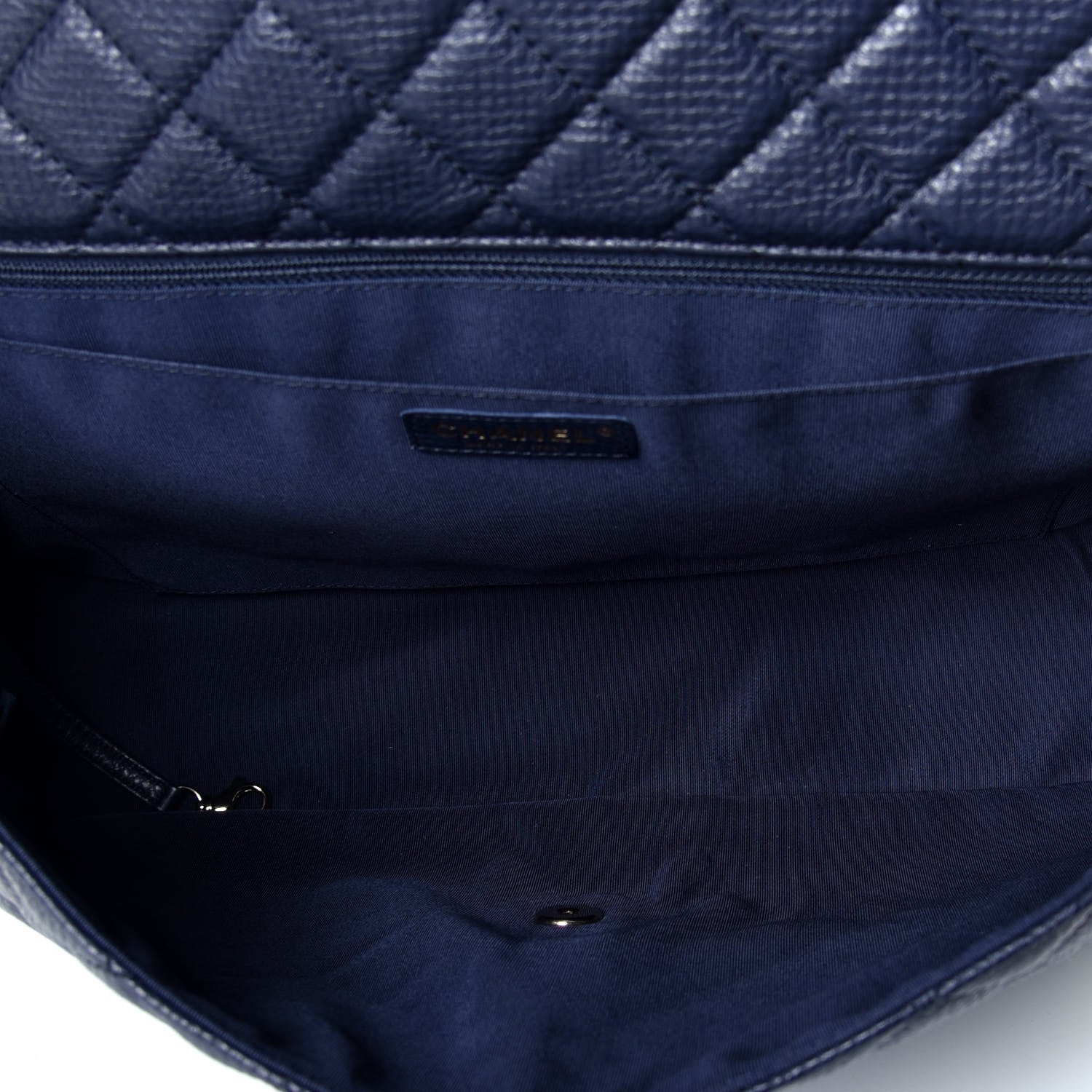 Chanel Metallized Calfskin Quilted Small XXL Travel Flap Bag Navy 5 of 10