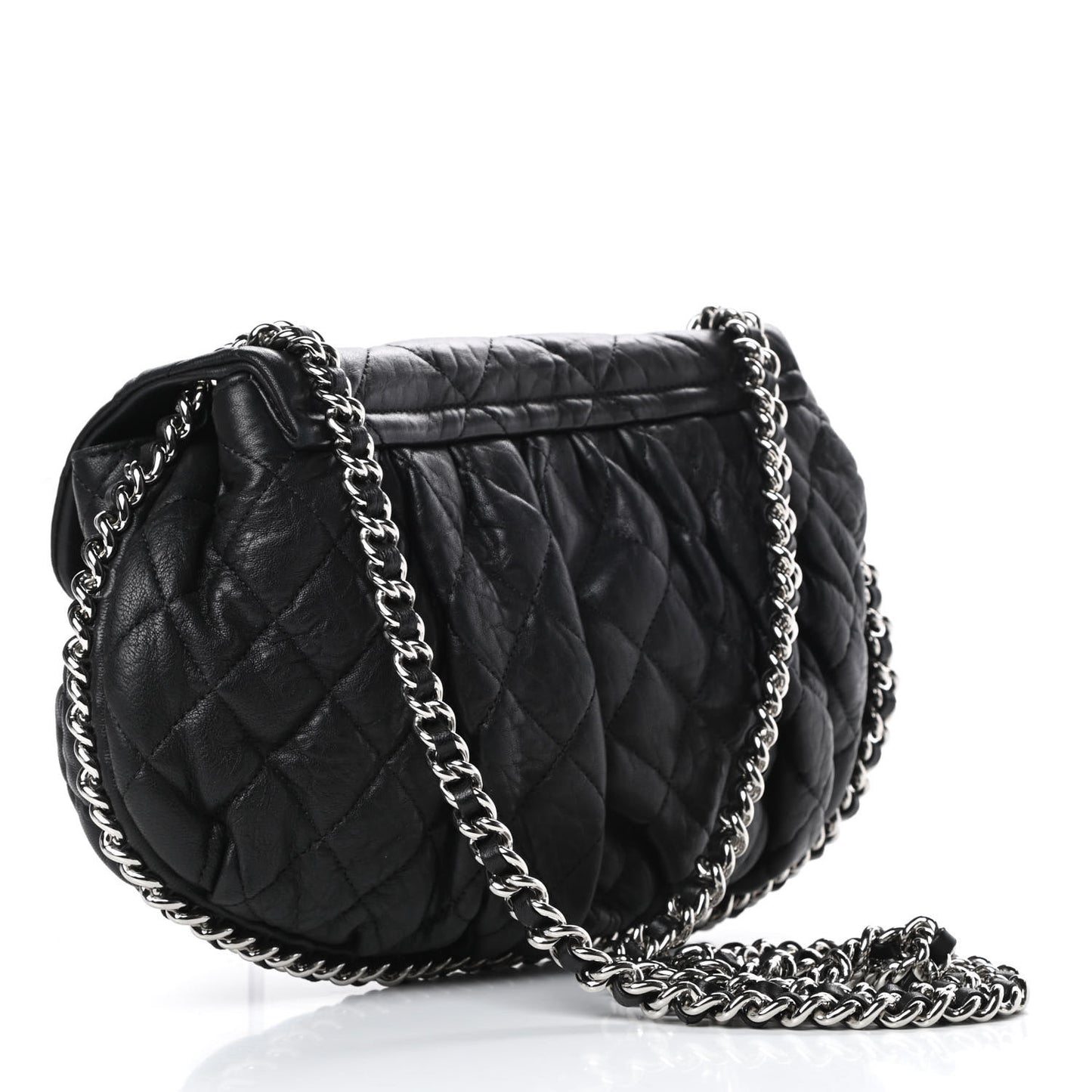 Washed Lambskin Quilted Medium Chain Around Messenger Black