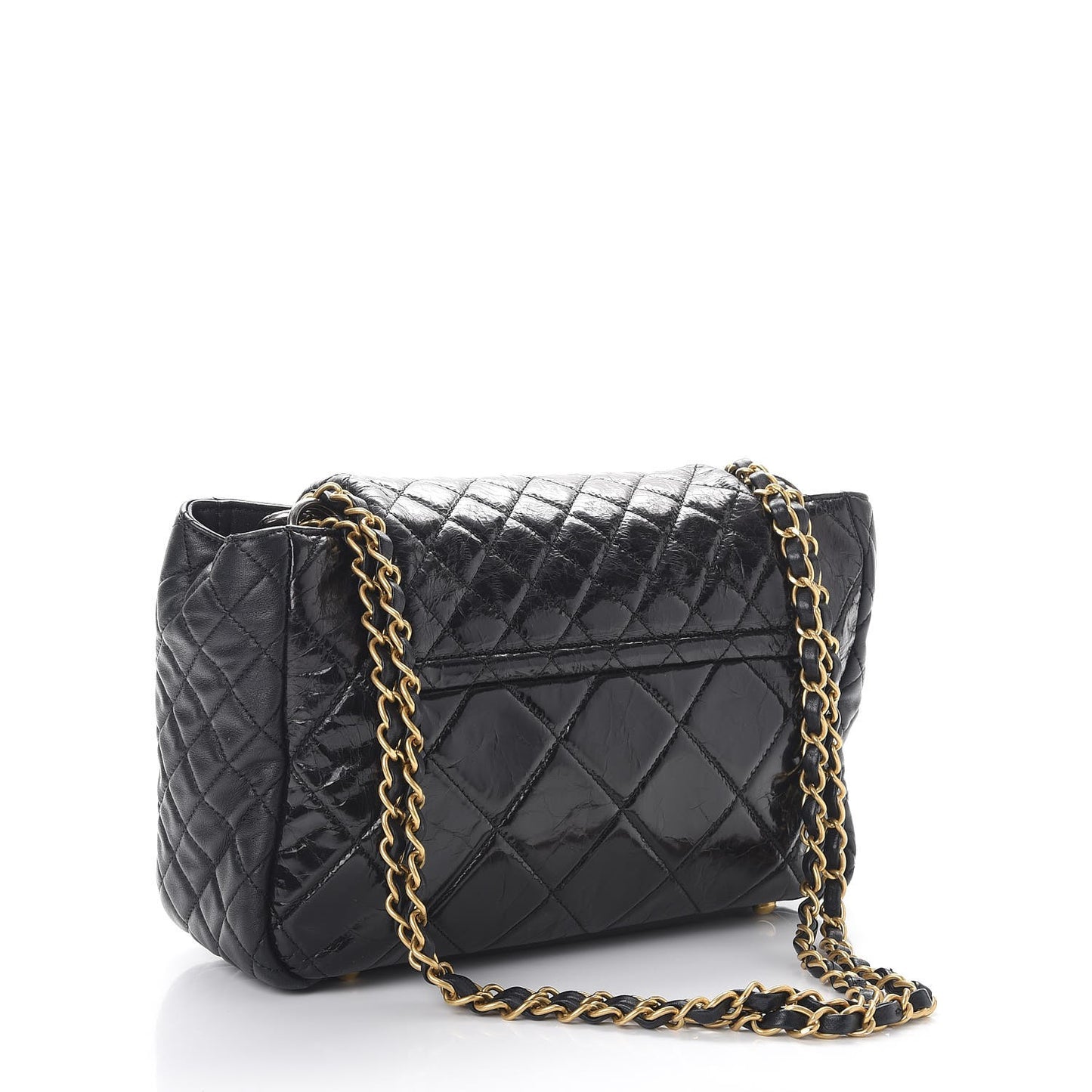Glazed Crinkled Calfskin Medium East West Flap Black