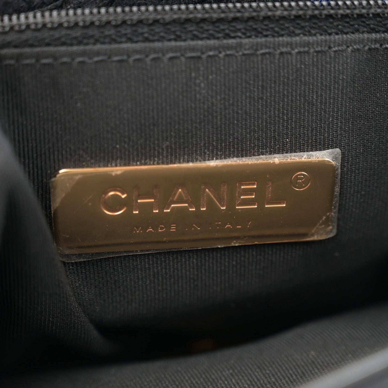 Chanel Tweed Quilted Large Chanel 19 Flap Black Navy Gold 6 of 11