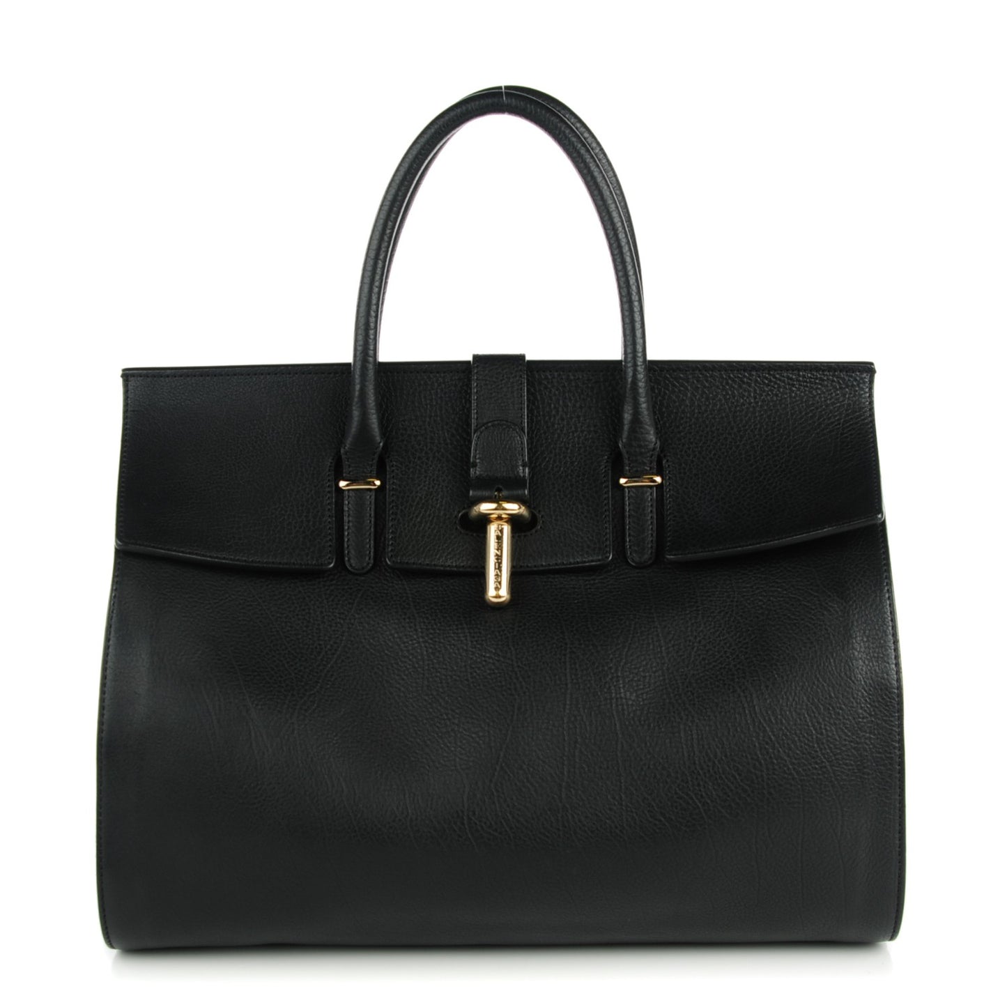Grained Calfskin M Tube Round Tote Black
