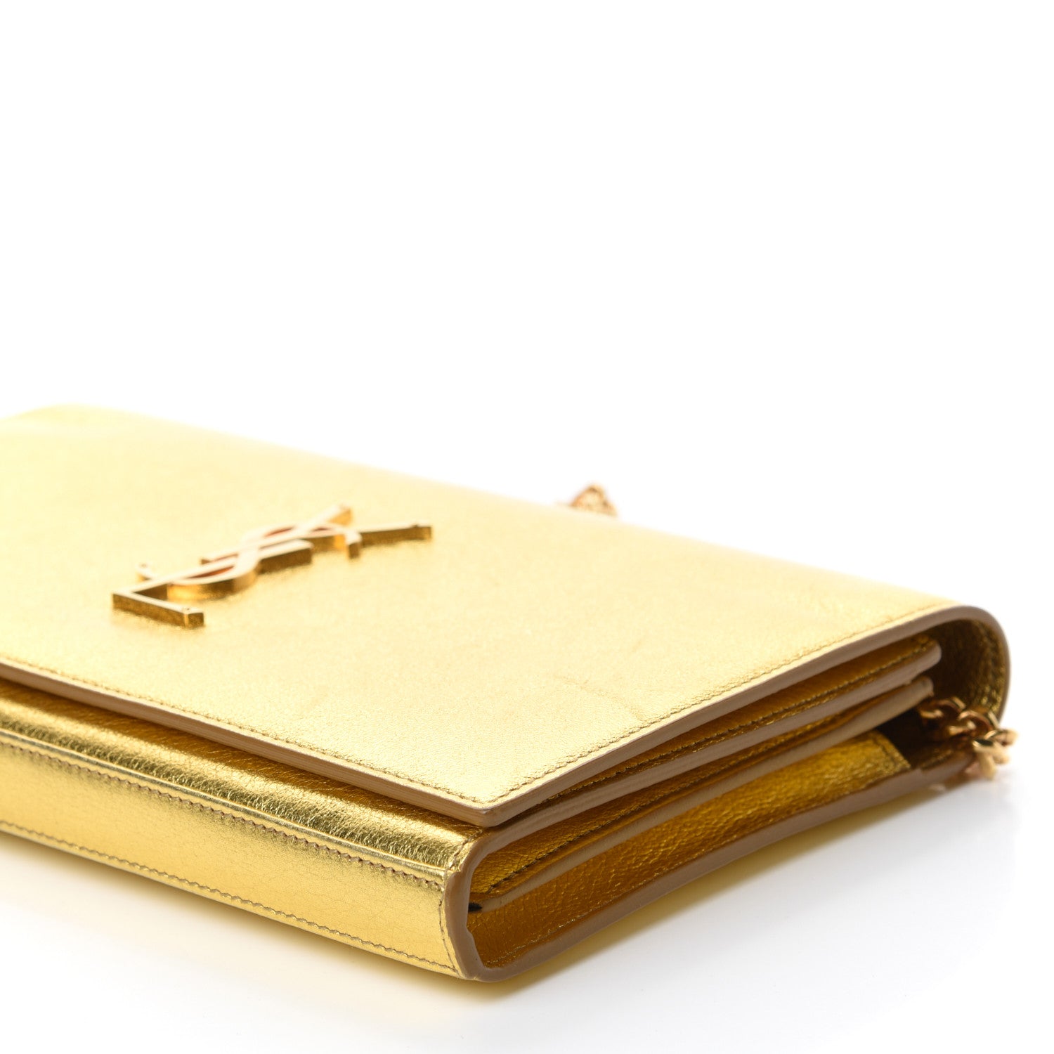 Saint Laurent Metallic Calfskin Monogram Chain Wallet Gold 7 of 10