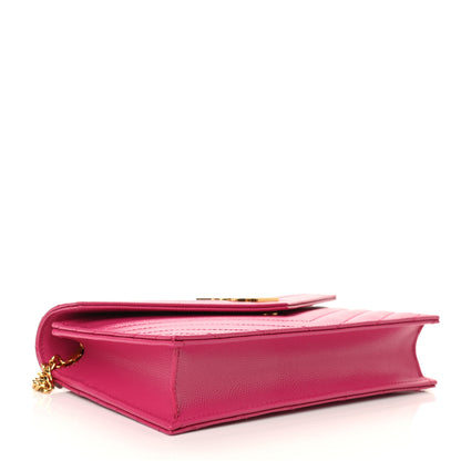 Saint Laurent Grain De Poudre Matelasse Chevron Monogram Envelope Chain Wallet Fresh Fuchsia 4 of 9