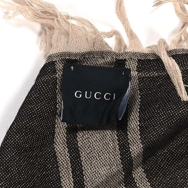 Wool Silk GG Monogram Diamante Plaid Surviee Shawl Beige Dark Brown