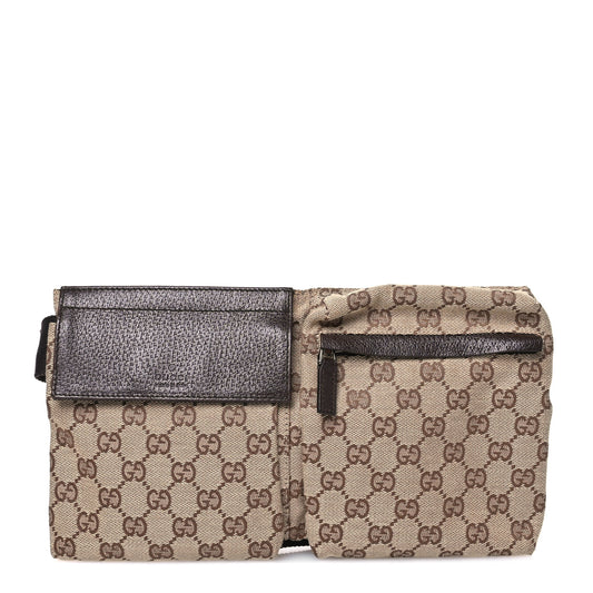 GG Monogram Double Pocket Belt Bag Dark Brown