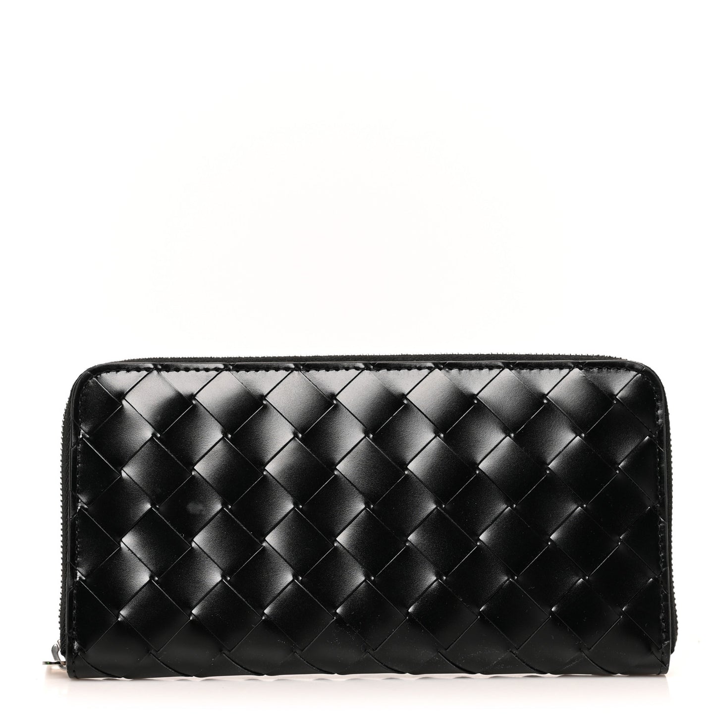 Spazzolato Calfskin Intrecciato Zip Around Wallet Black