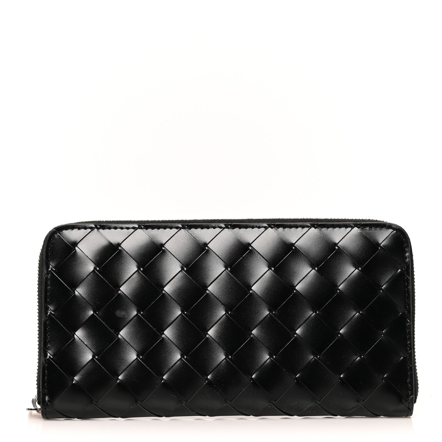 Bottega Veneta Spazzolato Calfskin Intrecciato Zip Around Wallet Black 1 of 7