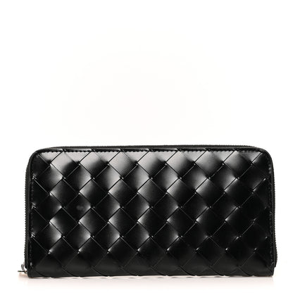 Bottega Veneta Spazzolato Calfskin Intrecciato Zip Around Wallet Black 1 of 7