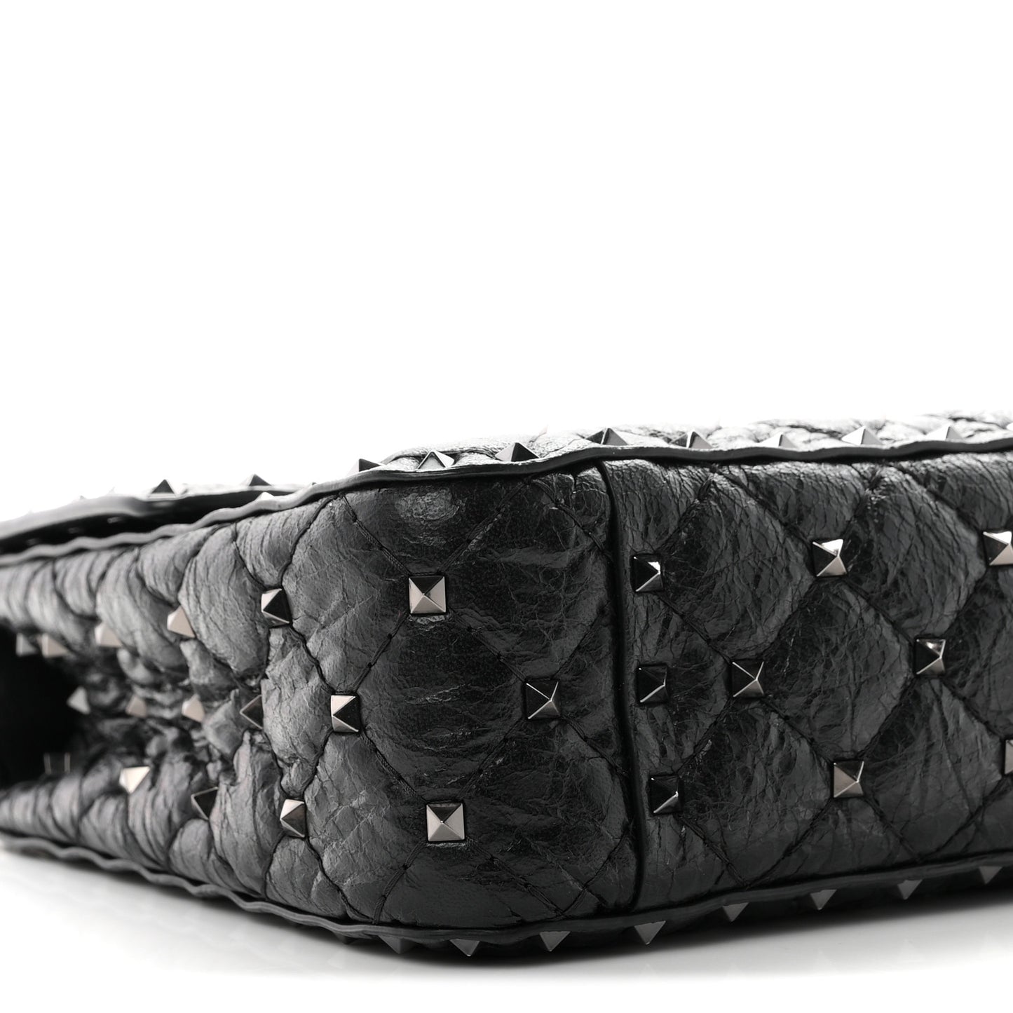 Craquele Nappa Medium Rockstud Spike Shoulder Bag Black