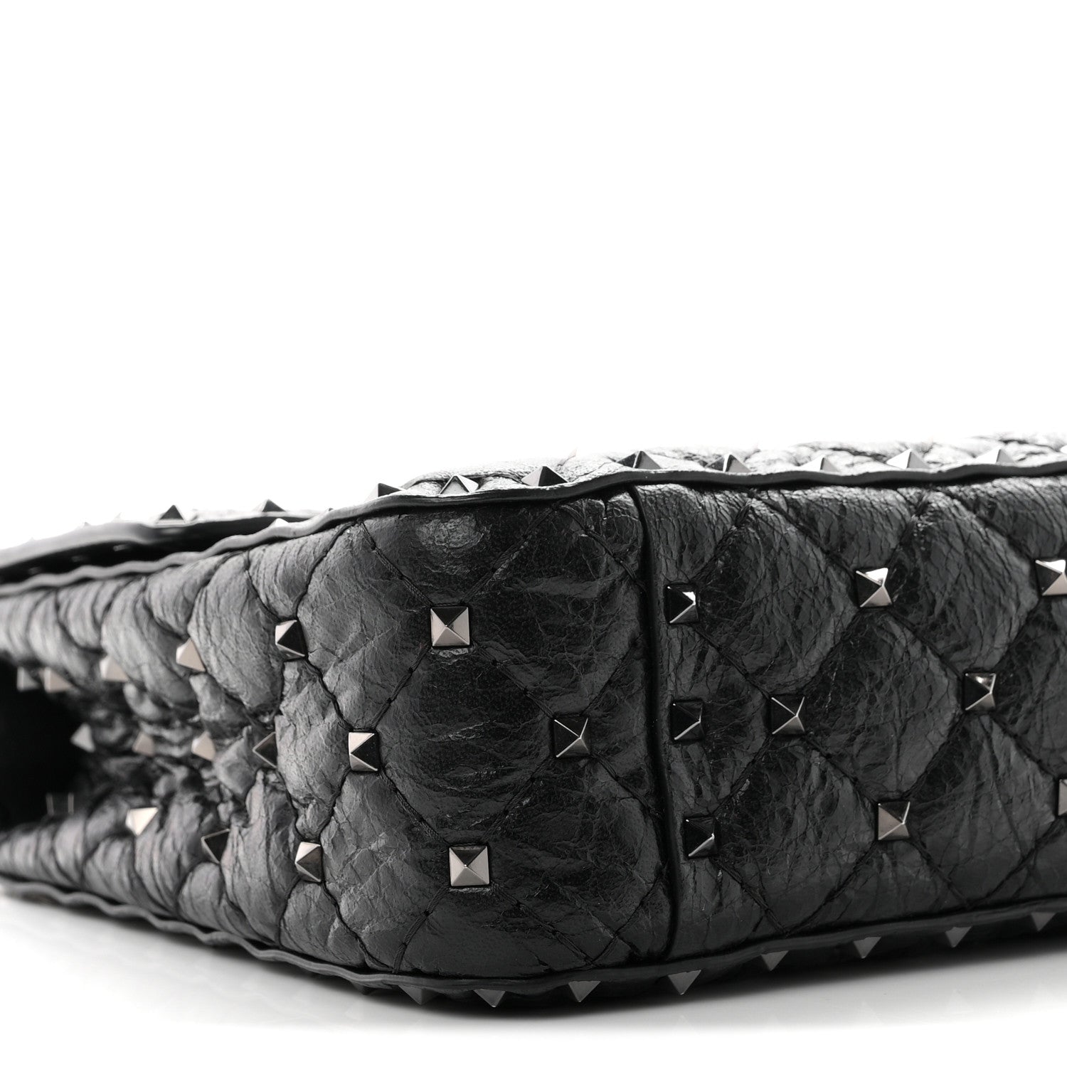Valentino Garavani Craquele Nappa Medium Rockstud Spike Shoulder Bag Black 8 of 10