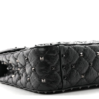 Valentino Garavani Craquele Nappa Medium Rockstud Spike Shoulder Bag Black 8 of 10