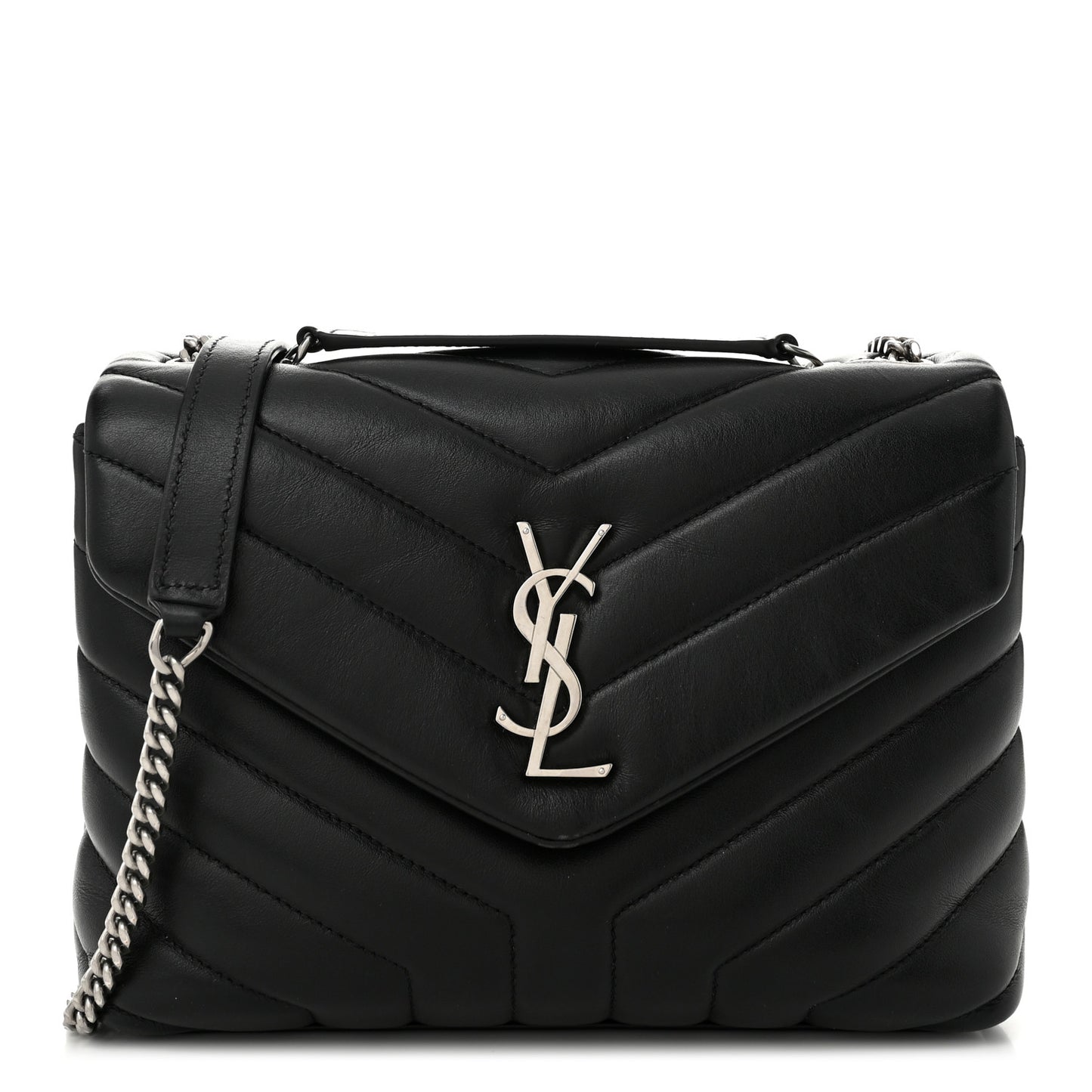Calfskin Y Quilted Monogram Small Loulou Chain Satchel Black