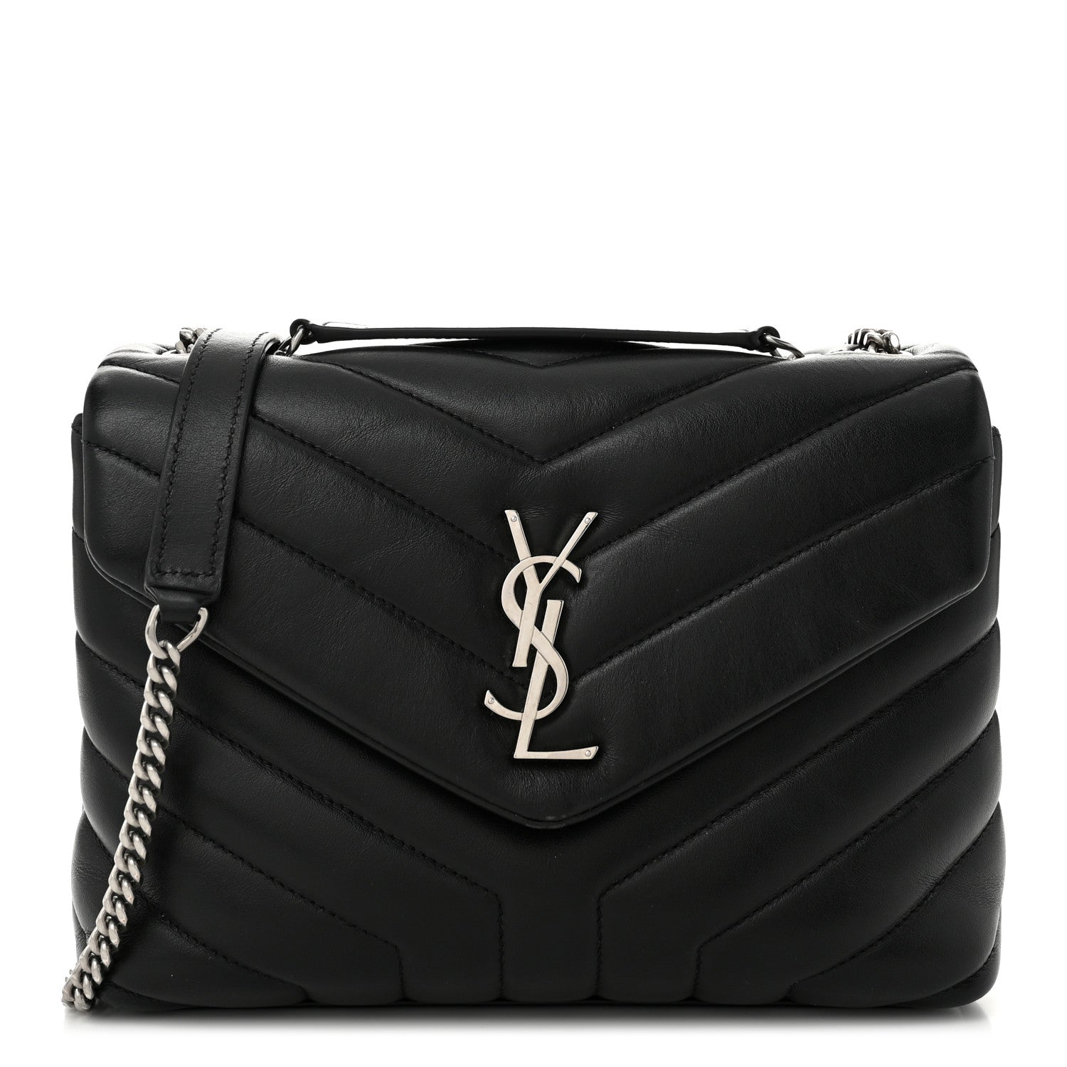 Saint Laurent Calfskin Y Quilted Monogram Small Loulou Chain Satchel Black 1 of 11