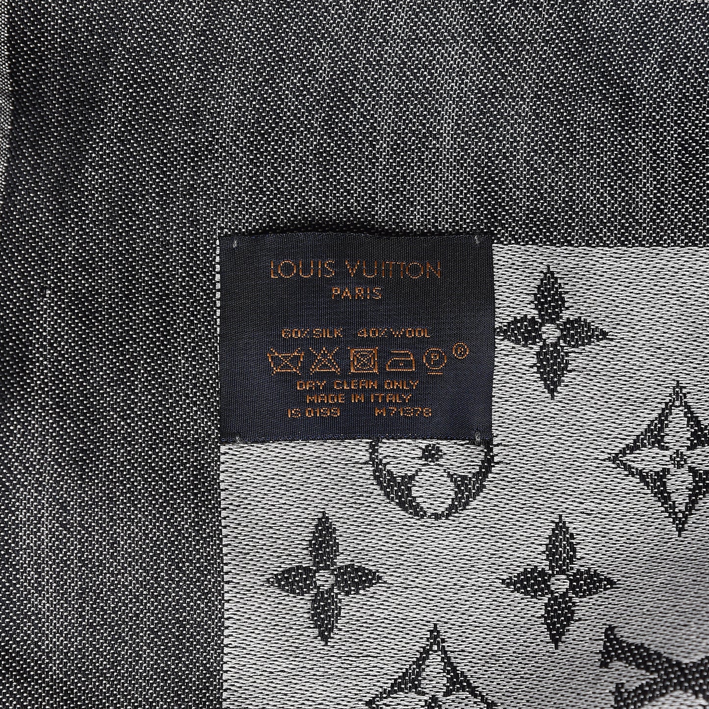 Wool Silk Monogram Denim Shawl Navy