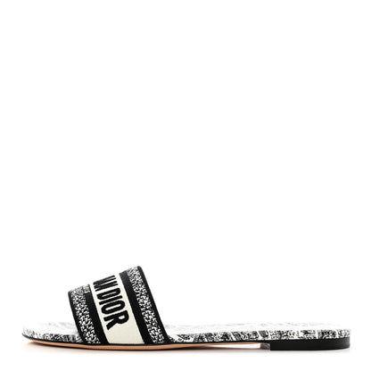 Christian Dior Canvas Plan de Paris Embroidered Dway Flat Slide Sandals 40.5 Off White Black 1 of 15