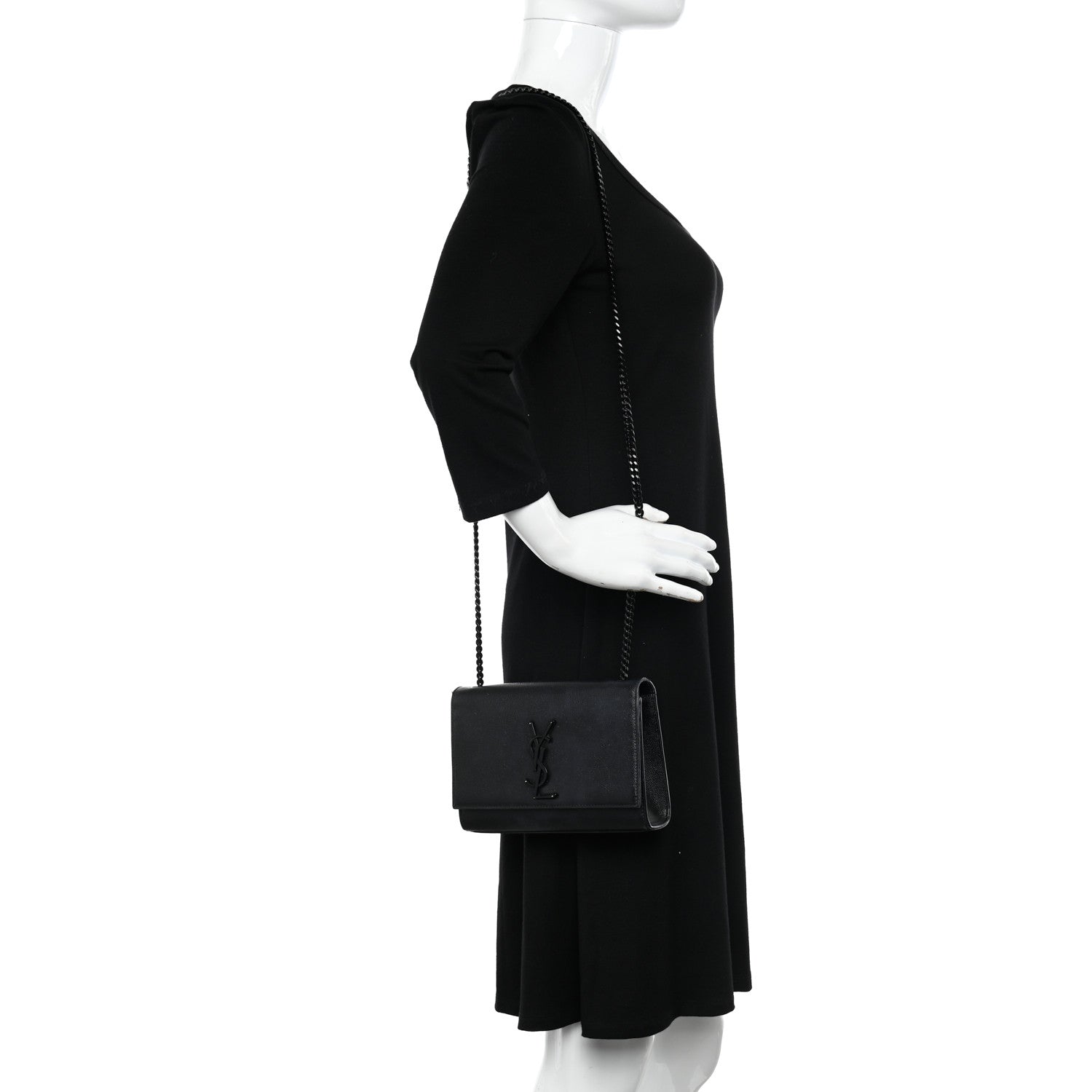 Saint Laurent Grain De Poudre Small Monogram Monochrome Kate Satchel Black 2 of 13