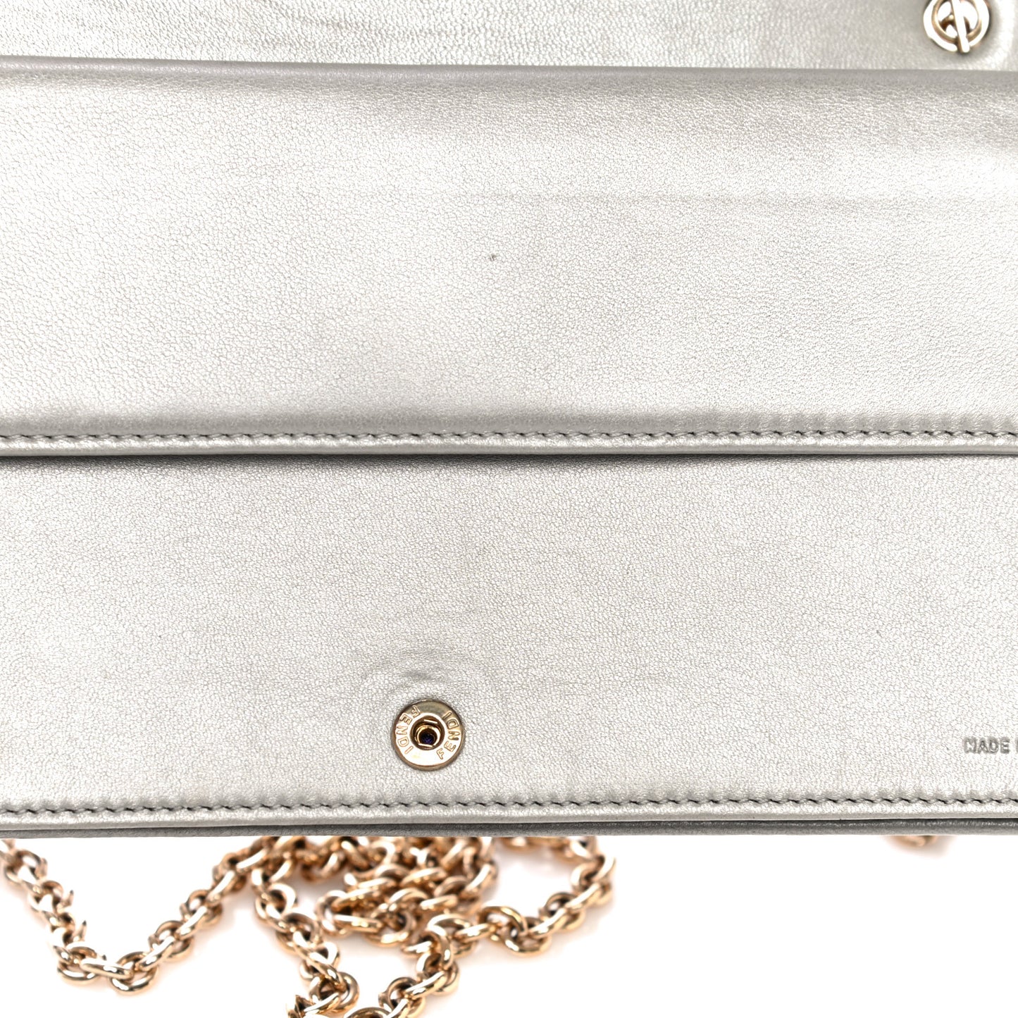 Metallic Nappa Logo Embossed Long Wallet On Chain Silver