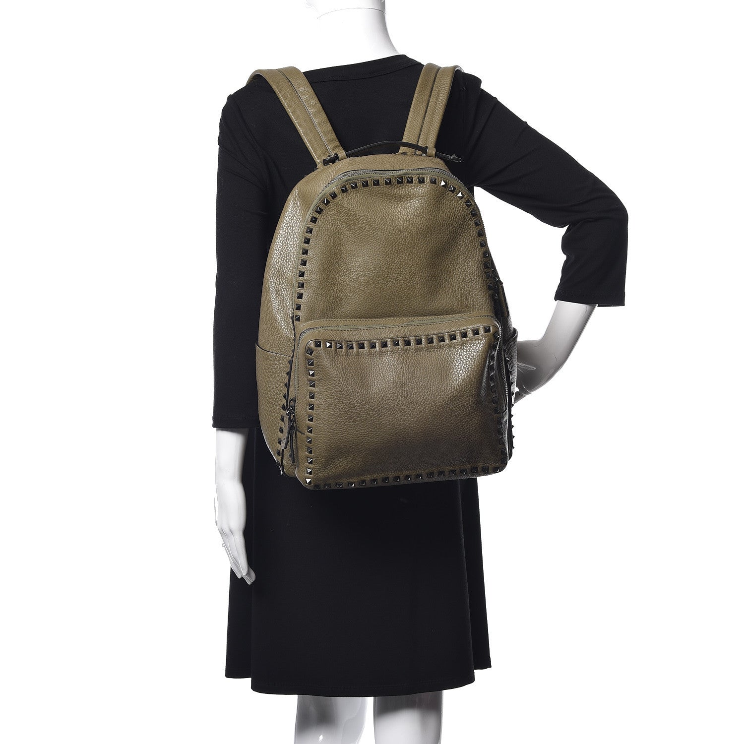 Valentino Garavani Grained Calfskin Medium Rockstud Backpack Army Green 2 of 9