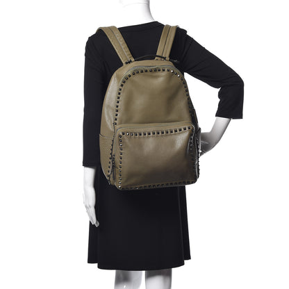 Valentino Garavani Grained Calfskin Medium Rockstud Backpack Army Green 2 of 9