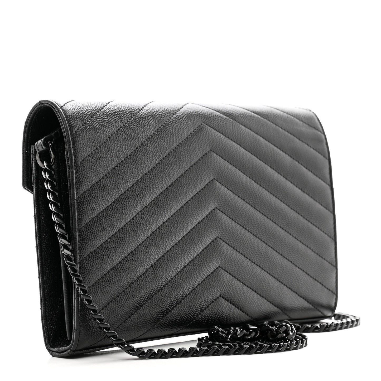 Grain De Poudre Matelasse Chevron Monogram Monochrome Chain Wallet Black