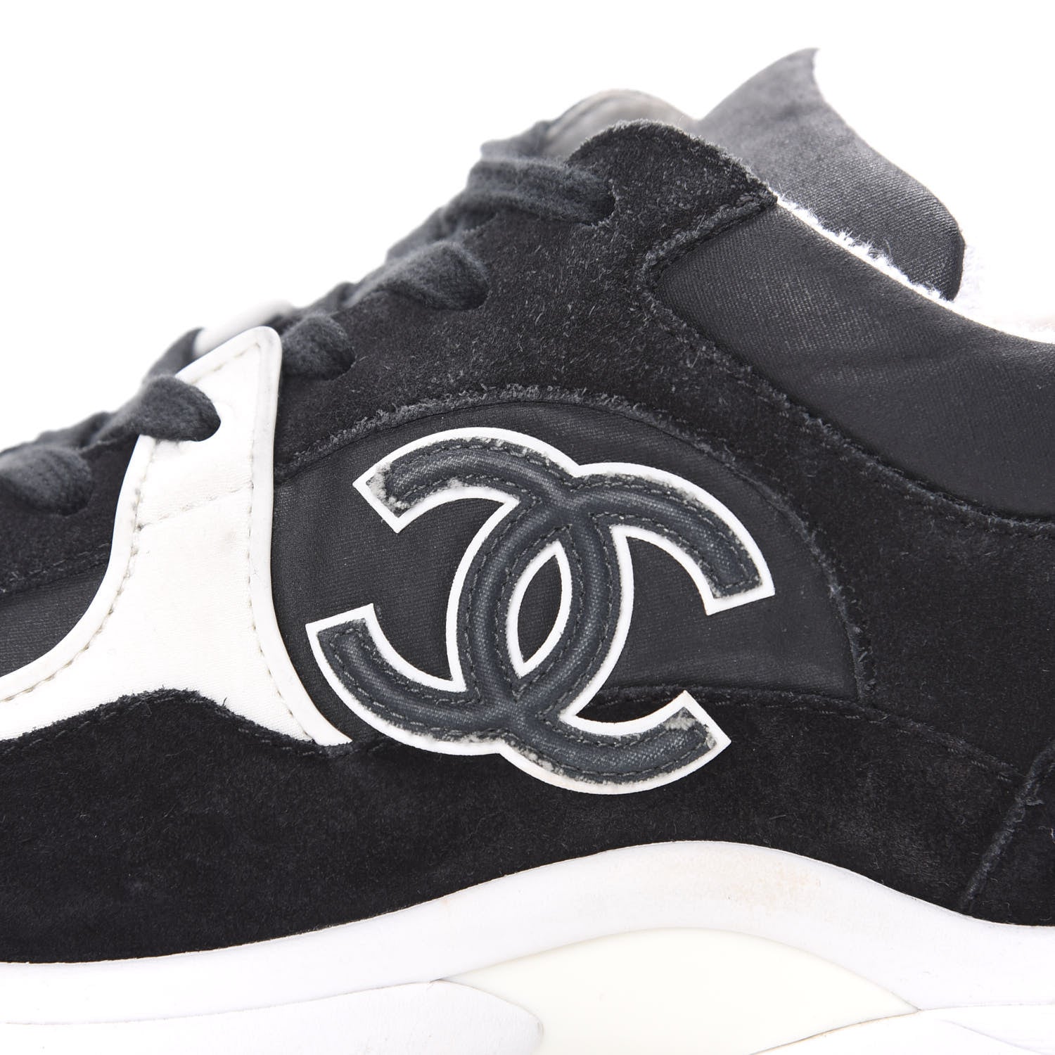 Chanel Lycra Womens CC Sneakers 38.5 Black 5 of 13