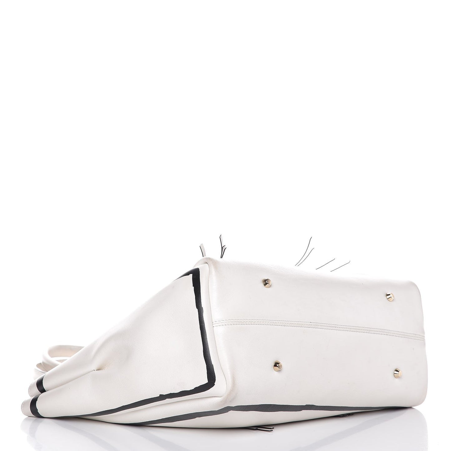 Smooth Calfskin Printed Small Fringe Shopper Tote Black White