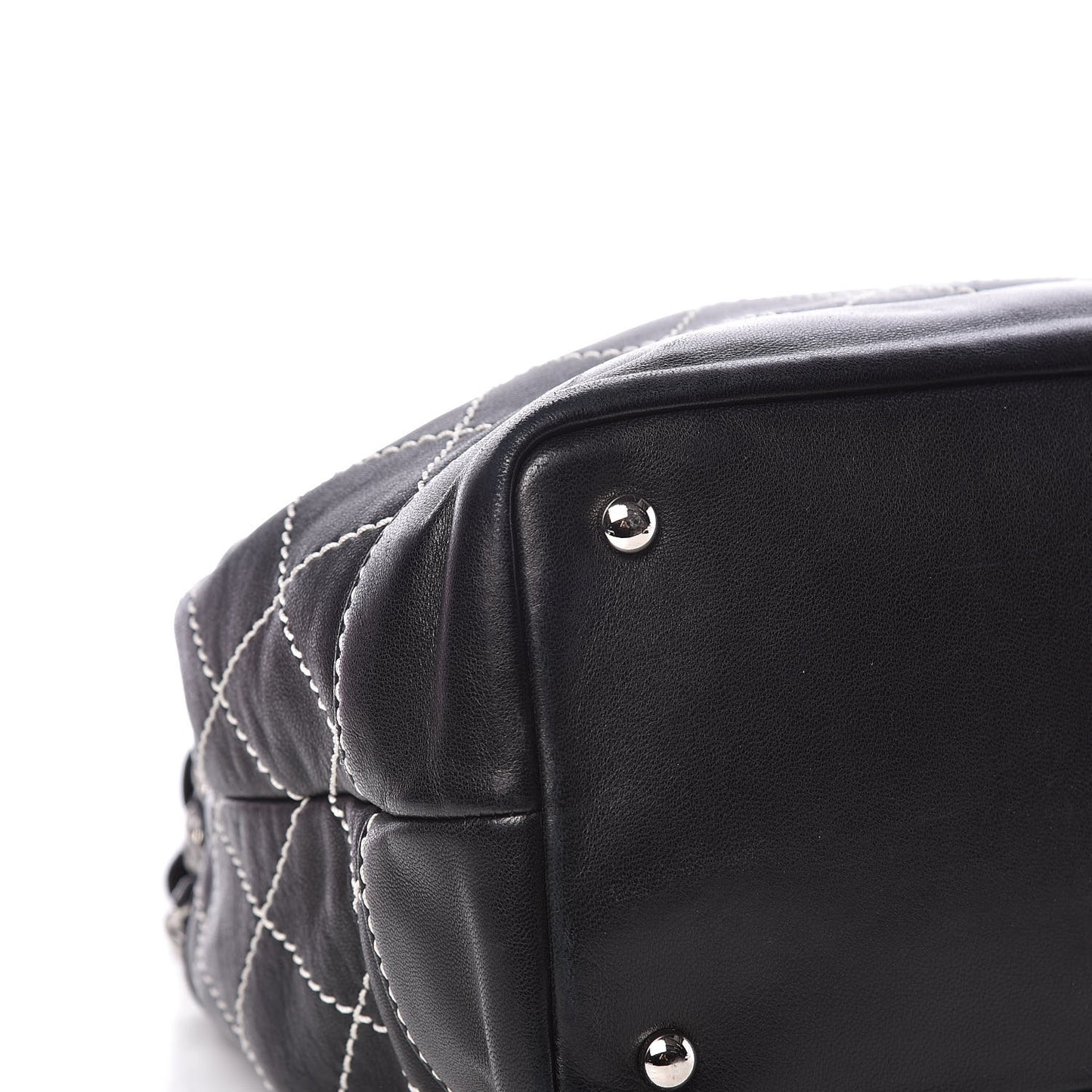 Lambskin Contrast Stitch Small Drawstring Tote Black