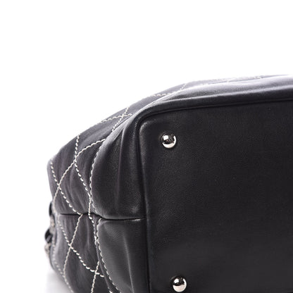 Chanel Lambskin Contrast Stitch Small Drawstring Tote Black 12 of 14