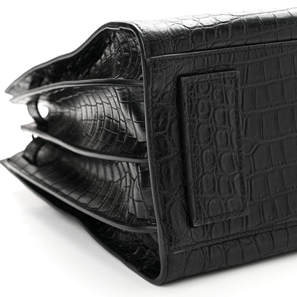 Saint Laurent Calfskin Crocodile Embossed Small Sac de Jour Black 8 of 9