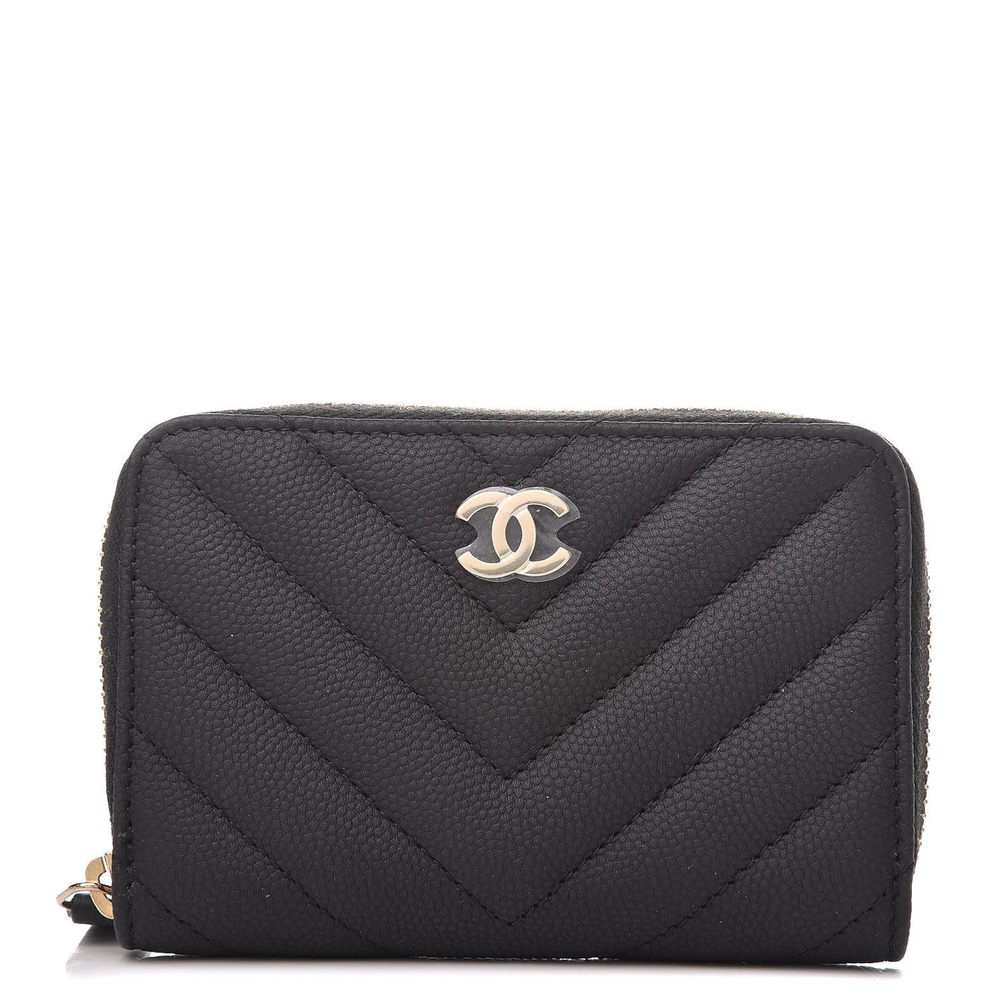 Caviar Chevron Quilted Zip Coin Purse Black