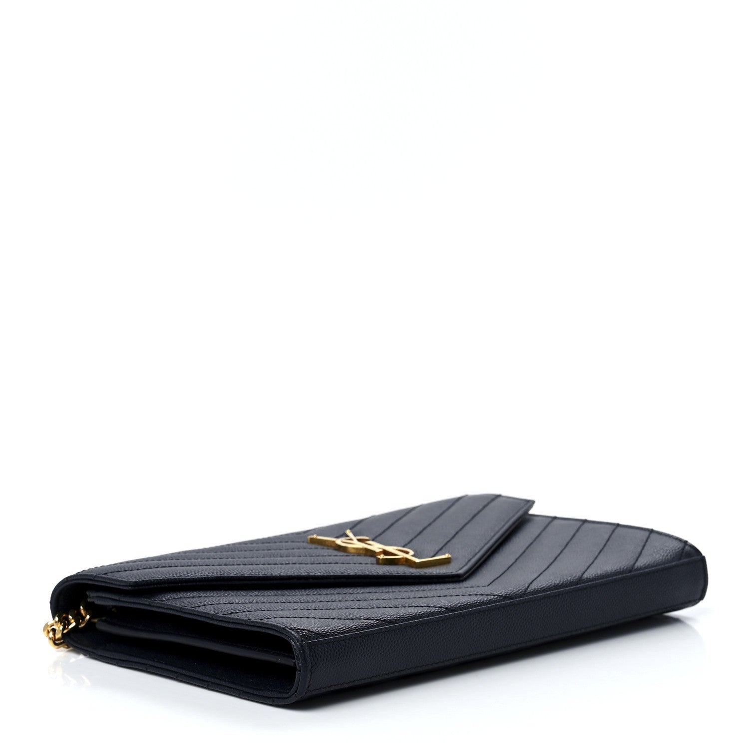 Saint Laurent Grain De Poudre Matelasse Chevron Monogram Chain Wallet Deep Marine 4 of 11