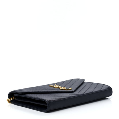 Saint Laurent Grain De Poudre Matelasse Chevron Monogram Chain Wallet Deep Marine 4 of 11