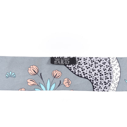 Hermes Silk Les Leopards Twilly Gris Acier Gris Perle Peach 2 of 5