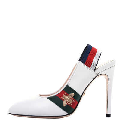 Gucci Malaga Kid Web Sylvie High Heel Slingback Pumps 35 White 1 of 11