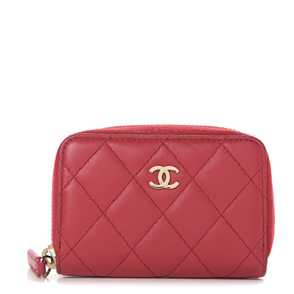 Chanel Lambskin Quilted Zip Around Coin Purse Wallet Dark Pink 1 of 6