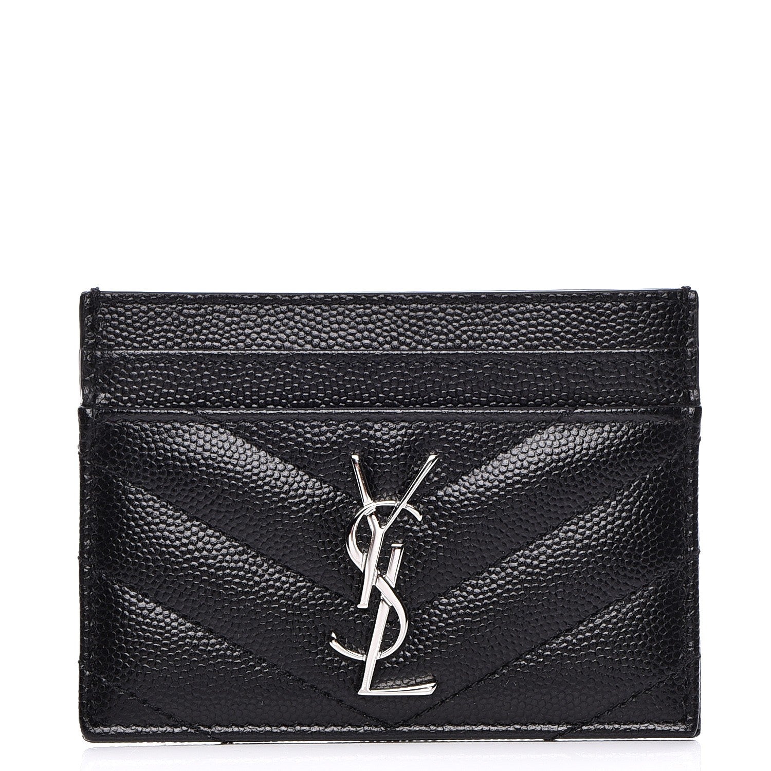 Saint Laurent Grain De Poudre Matelasse Chevron Monogram Credit Card Case Black 1 of 8