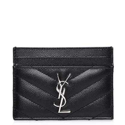 Saint Laurent Grain De Poudre Matelasse Chevron Monogram Credit Card Case Black 1 of 8